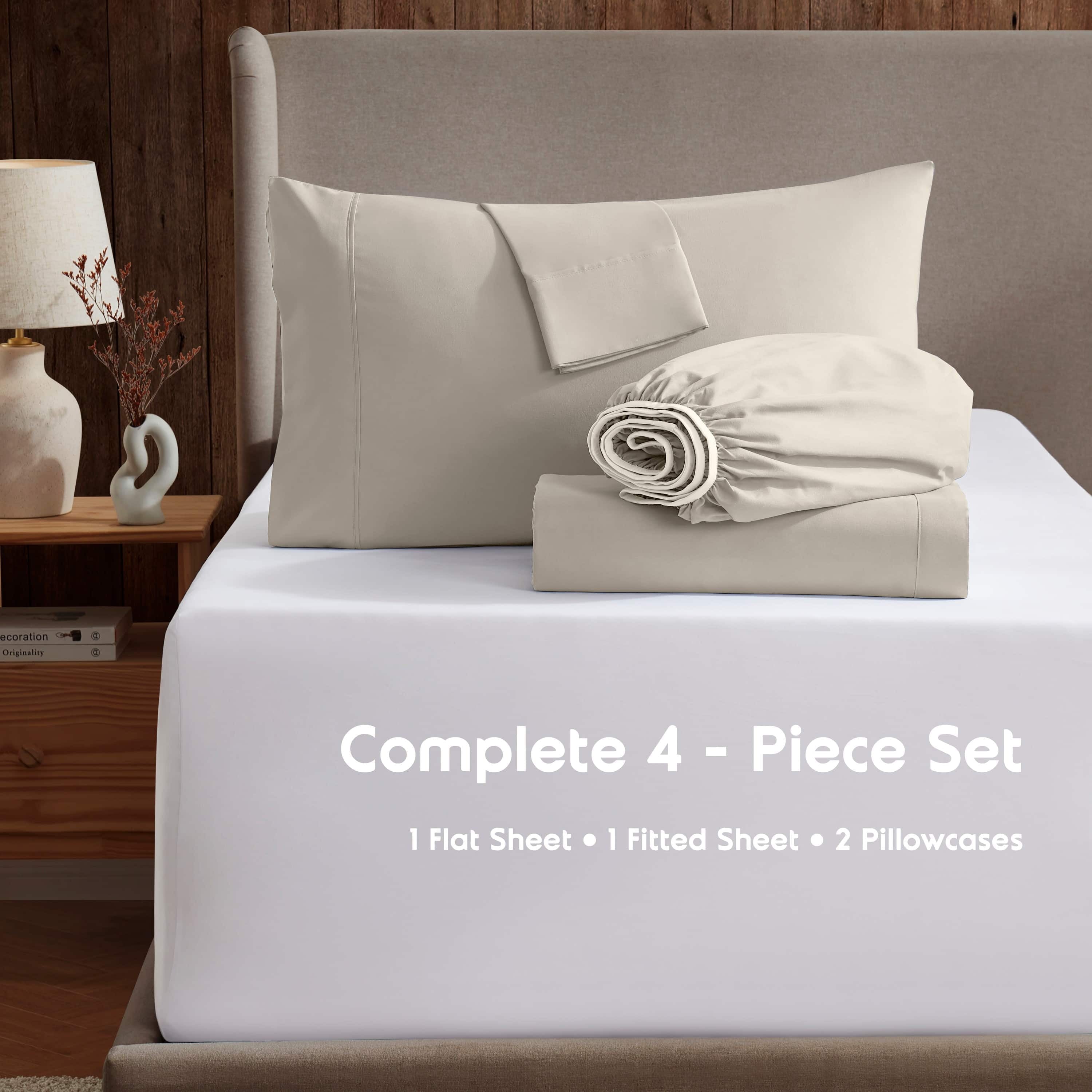 Breathable Luxury Extra Deep Pocket Full Sheets Set, 4 Piece, Fits 18"-24" Mattress, Breathable & Extra Soft Bed Sheets, Linen - Premium Ultra-Soft Pillowcase Pair for Sleeping Detail