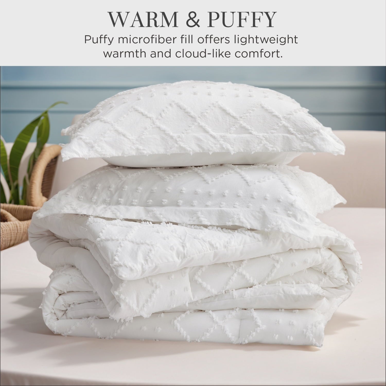 Fluffy Down Alternative Queen Comforter Set, Boho Tufted Shabby Chic Bedding Comforter Set, 3 Pieces Farmhouse Bed Set for All Seasons, White... - Cloud-Like Soft Lightweight Bed Comforter Detail