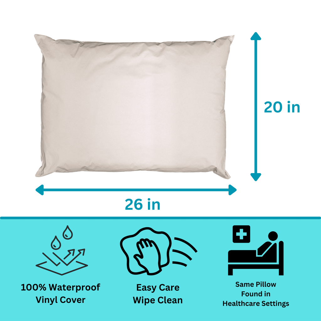 Fluffy Shredded 2 Pack MediCheck White Vinyl Covered Bed Pillows 20 in x 26 in - Wipeable Easy Clean - Soft Low Profile Non-Fluffy Su... - Orthopedic Shredded Foam Bed Pillow Set Detail