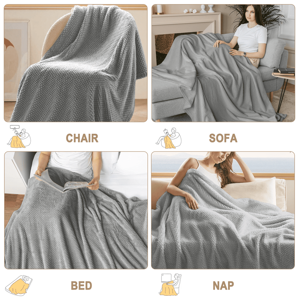 Cozy Fleece Throw Blanket, Decorative Throws with Waffle Wave Design, Super Soft Plush Fuzzy Blankets , Luxury Lightweight and Br... - Luxury Knitted Decorative Throw Blanket with Fringes Detail