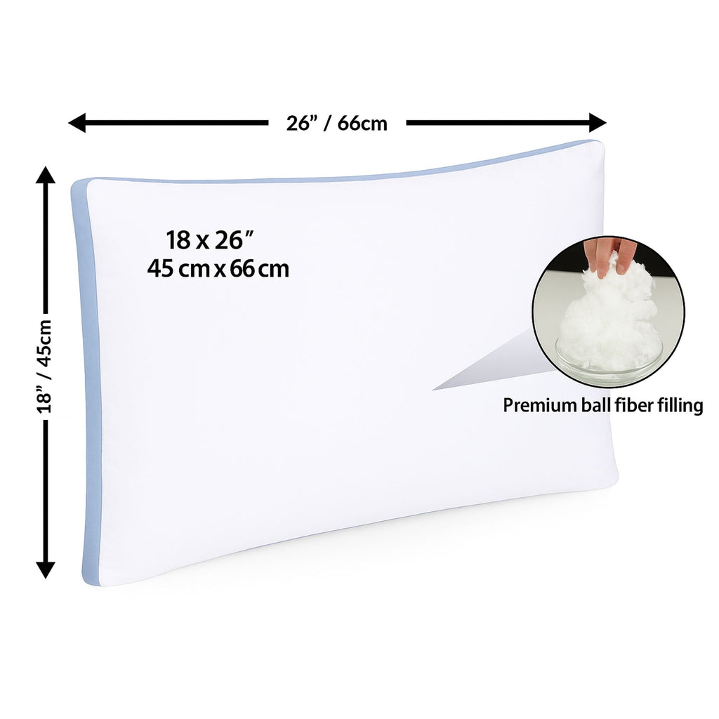 Decorative Plump Gusseted Queen 18x26 Bed Pillows for Sleeping Set of 2 Polycotton White Blue Stripe Comfortable - Hotel Quality Plush Sleeping Pillows Detail