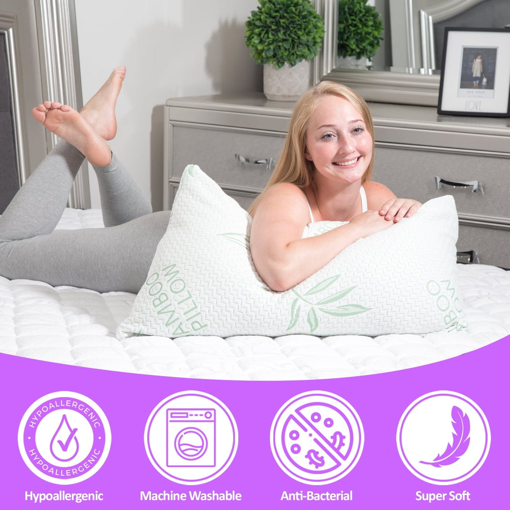 Fluffy Shredded King Size Bamboo Pillow, Memory Foam Bed Pillows with Washable Pillowcases, King - Decorative Throw Pillow Cushion for Sofa & Bed Detail