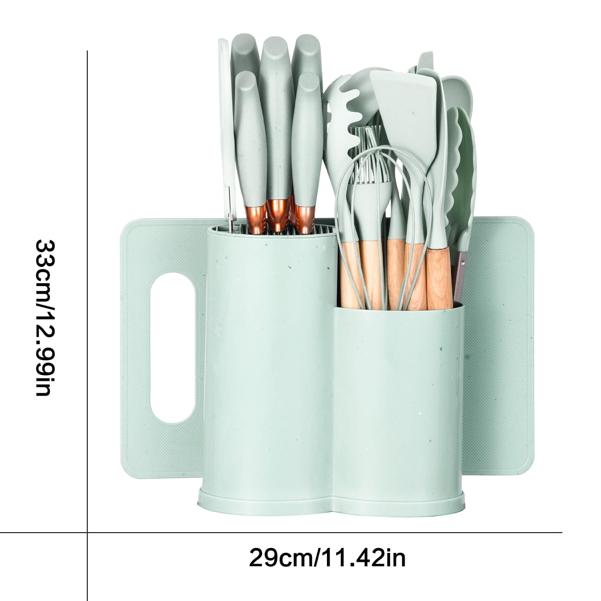 Non-Stick Safe 19pcs Silicone Kitchen Utensil Set, Heat-Resistant Non-Stick Easy Cooking Cleaning Home Light-Green - Ergonomic Kitchen Tongs and Cooking Spoon Utensil Detail