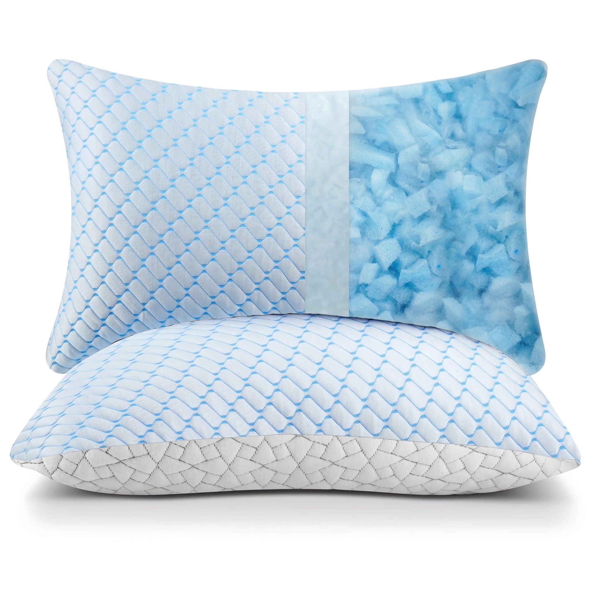 Decorative Plump Shredded Memory Foam Pillows Standard Size Set of 2, Regulating Reversible Cooling Pillow Bed Pillow for Bed, Adjusta... - Hotel Quality Plush Sleeping Pillows Detail