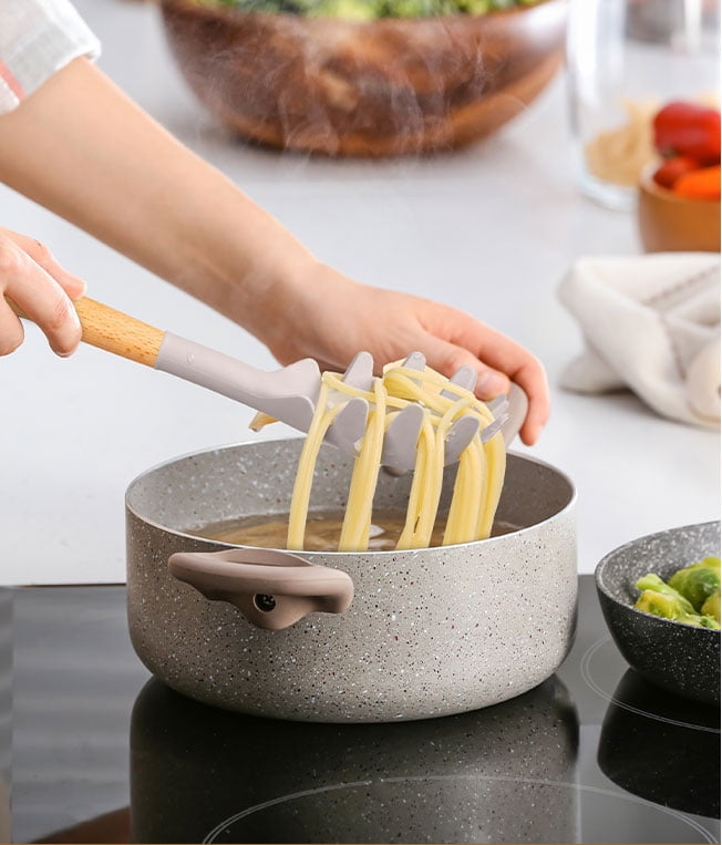 Non-Stick Safe Silicone & Bamboo Cooking Utensil Set, 14 Pieces - Ergonomic Kitchen Tongs and Cooking Spoon Utensil Detail