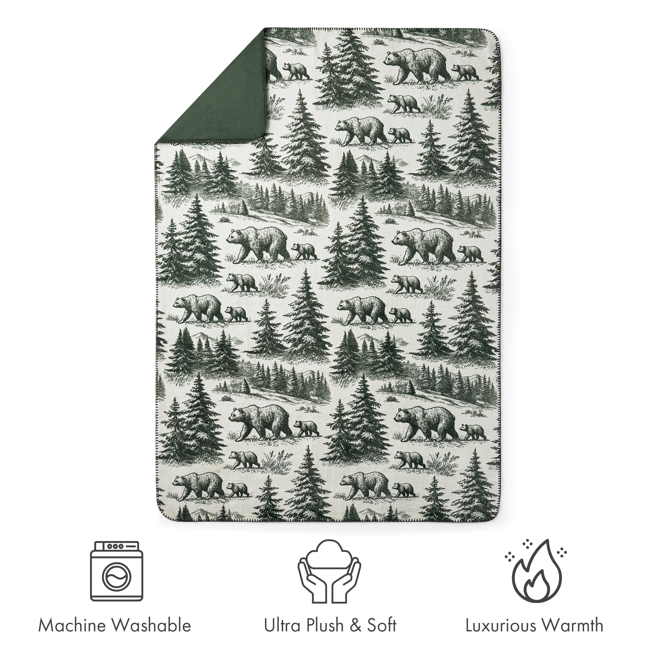 Super Soft Flannel Plush Oversized Throw Blanket for Couch or Bed, Soft Flannel Fleece, Green Pine Trees, 50"x72" - Super Soft Reversible Sherpa Flannel Blanket Detail