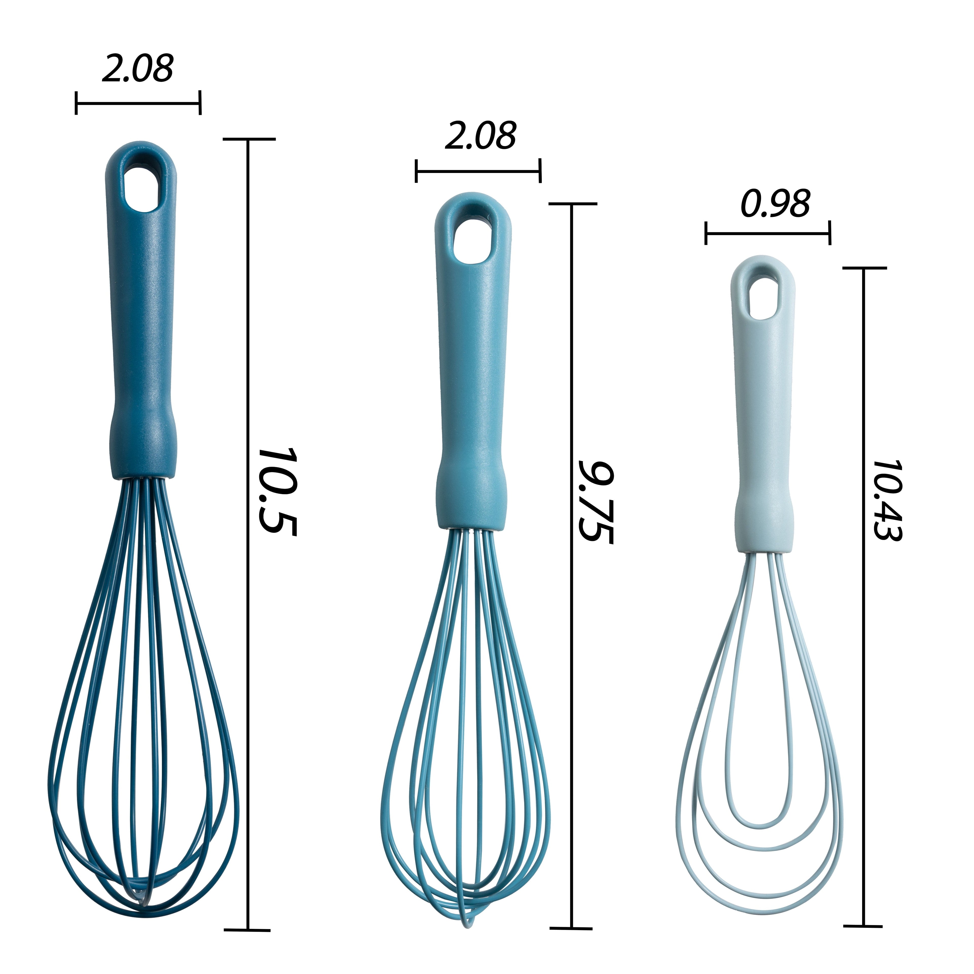 Ergonomic Manual 3-Piece Silicone Whisk Set, 10.5"/10.4"/9.6" L, Blue Color - Innovative Kitchen Helper for Modern Cooking Detail