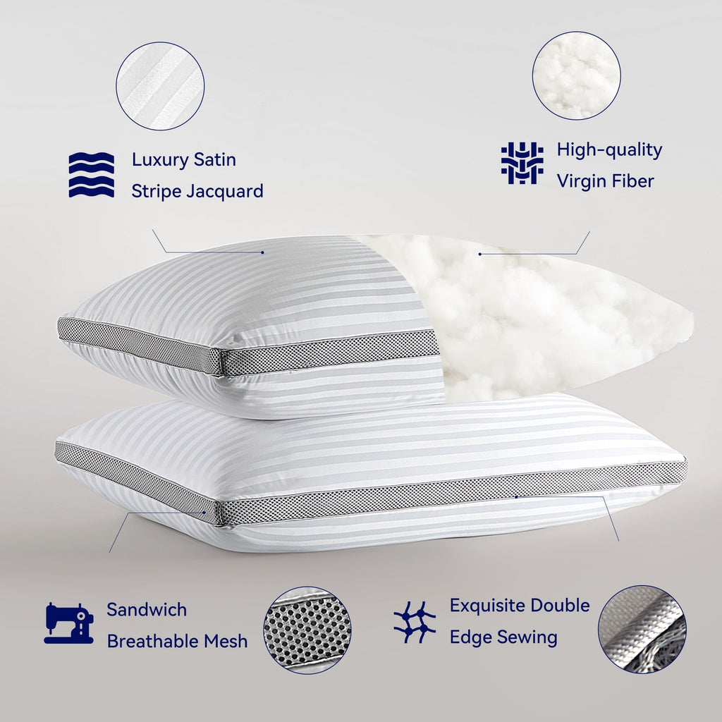 Fluffy Shredded Bed Pillows for Sleeping, Queen Size Set of 2, Sandwich Mesh with Breathable Sides, Premium Medium pillows for Back, ... - Hotel Quality Plush Sleeping Pillows Detail