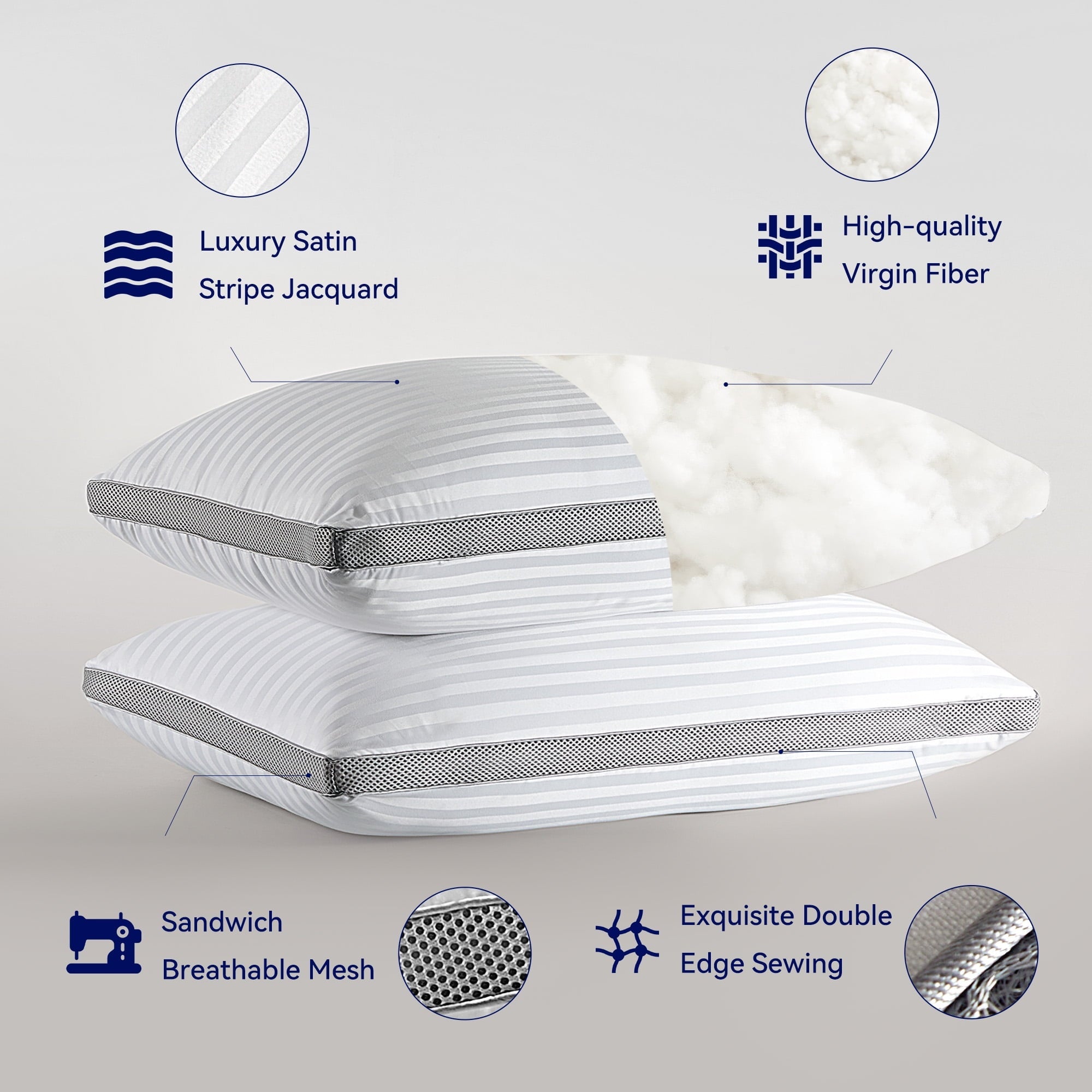 Fluffy Shredded Bed Pillows for Sleeping, Queen Size Set of 2, Sandwich Mesh with Breathable Sides, Premium Medium pillows for Back, ... - Hotel Quality Plush Sleeping Pillows Detail