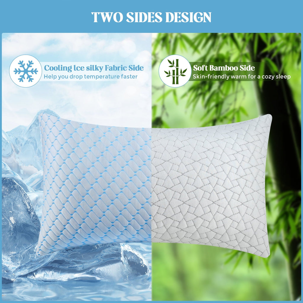 Decorative Plump Shredded Memory Foam Pillows Standard Size Set of 2, Regulating Reversible Cooling Pillow Bed Pillow for Bed, Adjusta... - Hotel Quality Plush Sleeping Pillows Detail