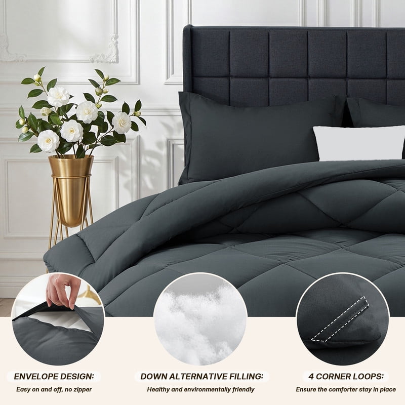 Fluffy Down Alternative 3 Pieces Queen Size Comforter Set, All Season Lightweight Breathable Bedding Set with 1 Down Alternative Comforter an... - All-Season Down Alternative Comforter Insert Detail