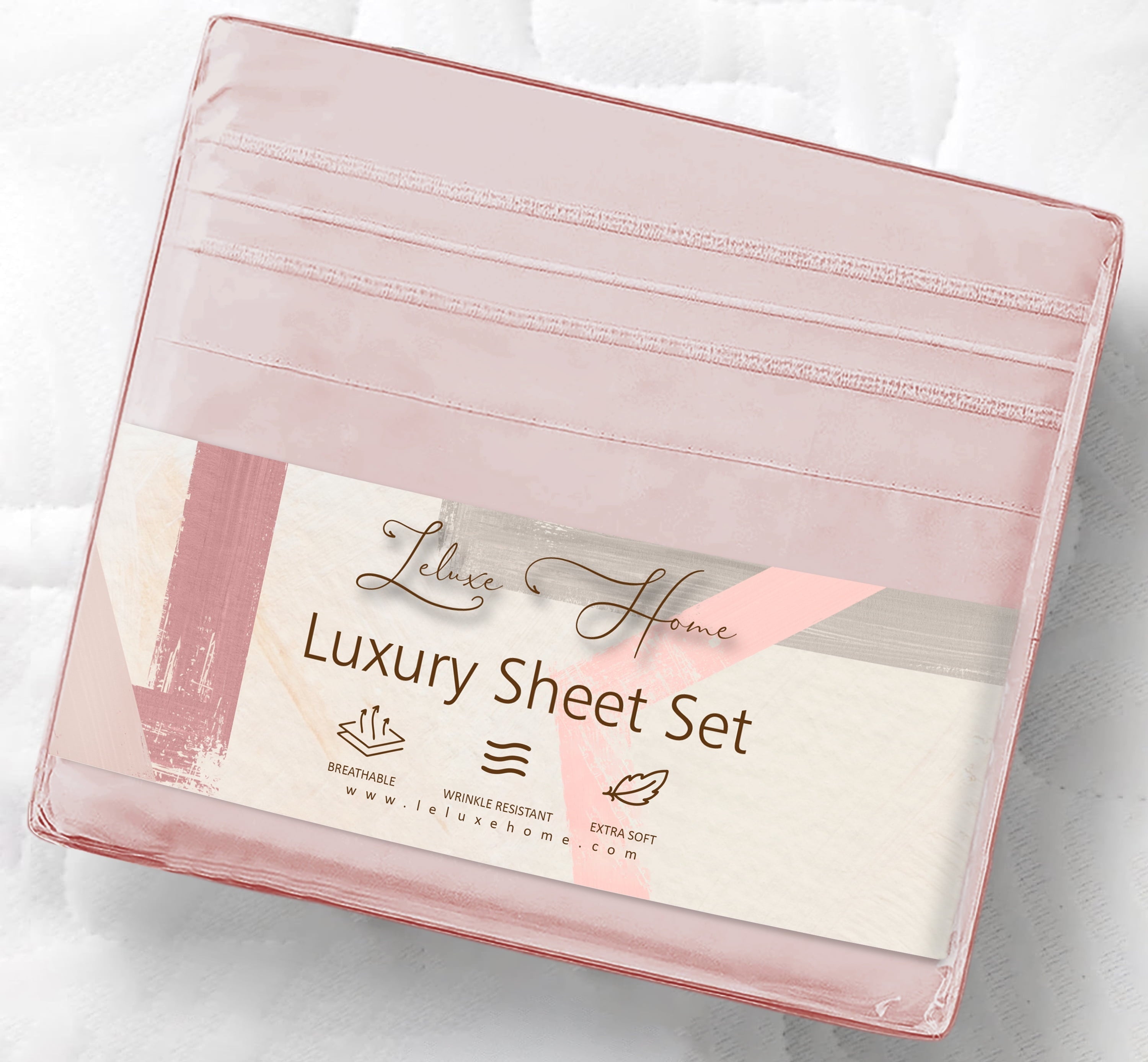 Ultra-Soft 4-Piece Full Pink Sheet Set - Cooling, Wrinkle-Free - Premium Ultra-Soft Pillowcase Pair for Sleeping Detail