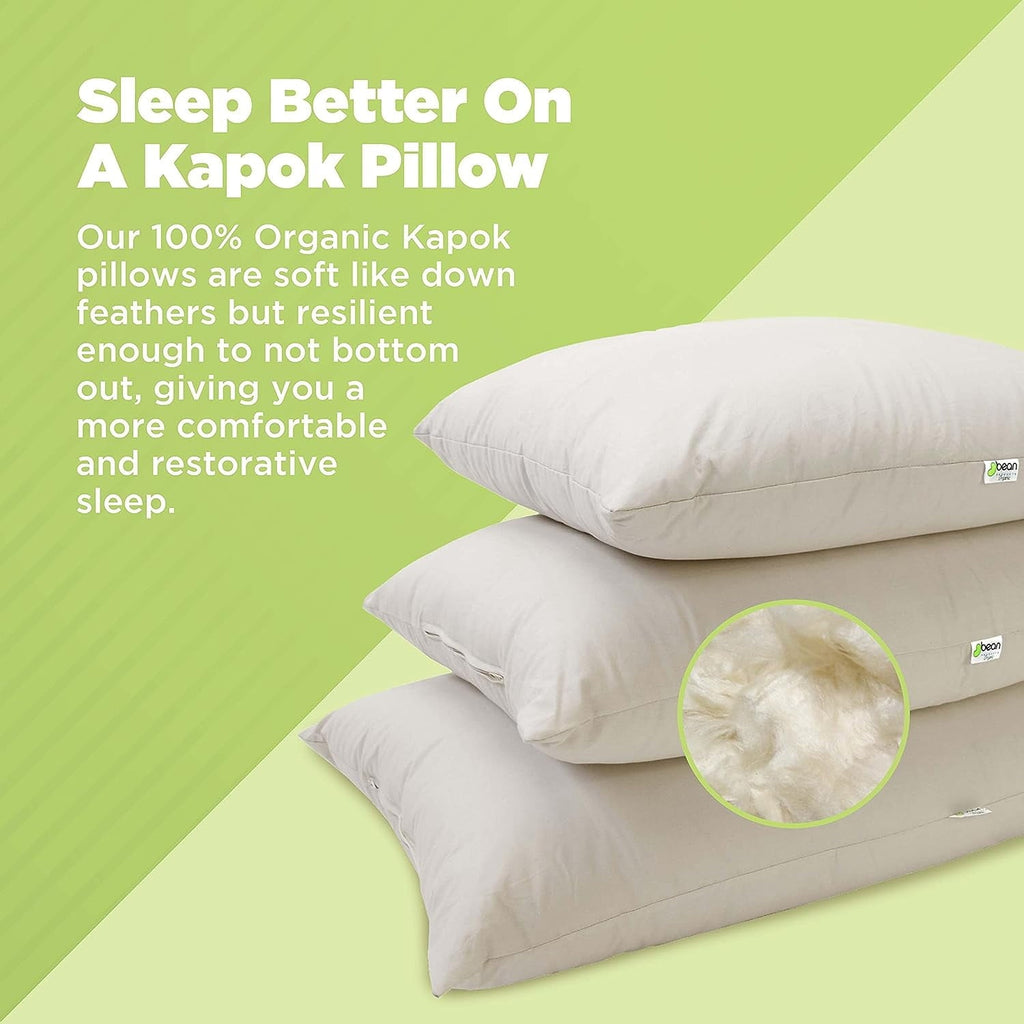Orthopedic Support Kapok 20x26" Standard Bed Pillow – Organic Cotton Fabric Soft Sleeping Pillow - Made in USA - Decorative Throw Pillow Cushion for Sofa & Bed Detail