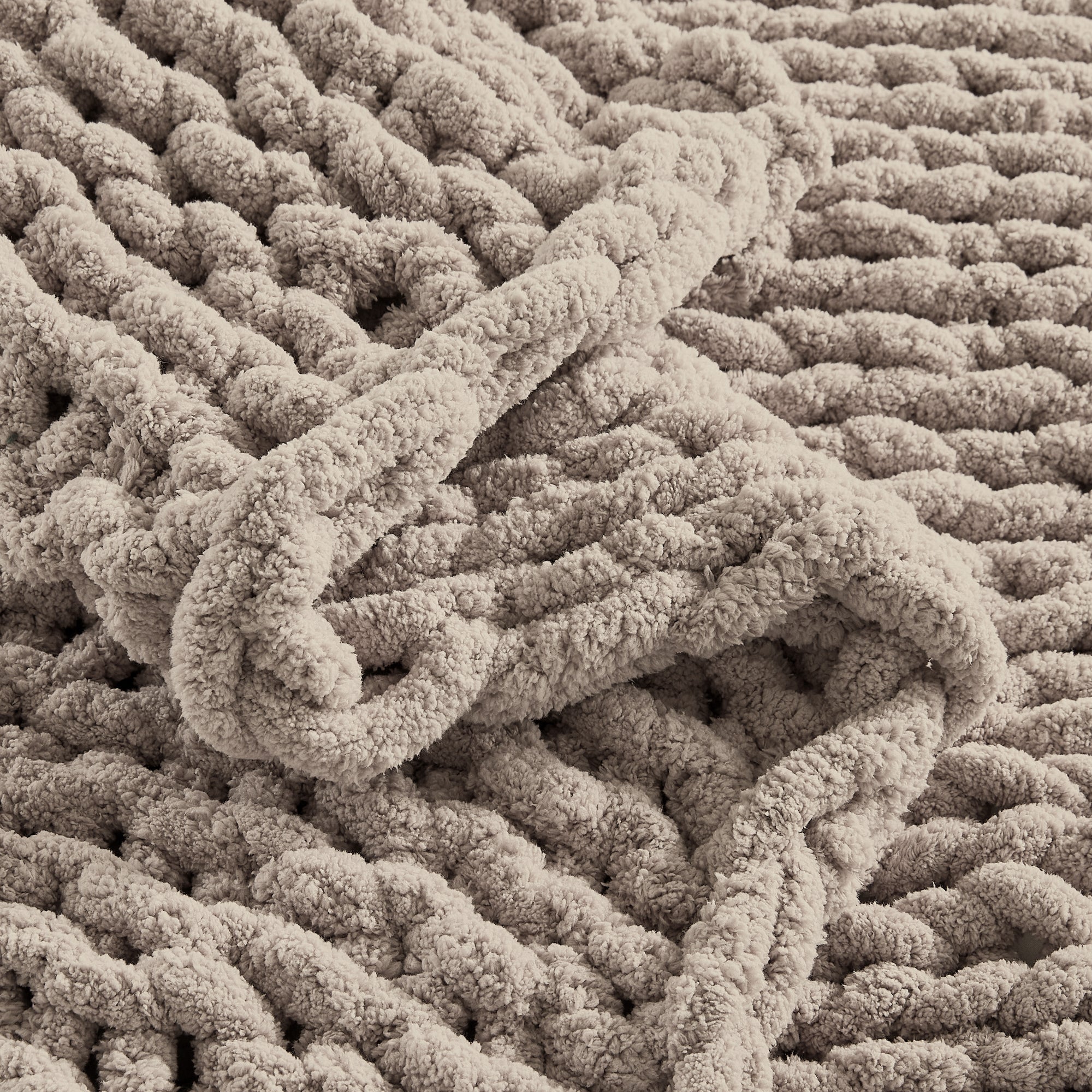 Reversible Sherpa Chunky Knit Throw Blanket Handmade Soft Throws for Couch Sofa Bed, 50" x 60" Taupe - Luxury Knitted Decorative Throw Blanket with Fringes Detail