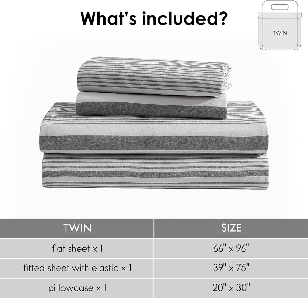 Premium Egyptian Cotton Home 3-Piece Twin Microfiber Classic Stripe Bed Sheet Set, Super Soft, Breathable Stripe Bedding with 16 inches Deep ... - Cooling Hotel Quality Bedding Sheets and Pillowcases Detail