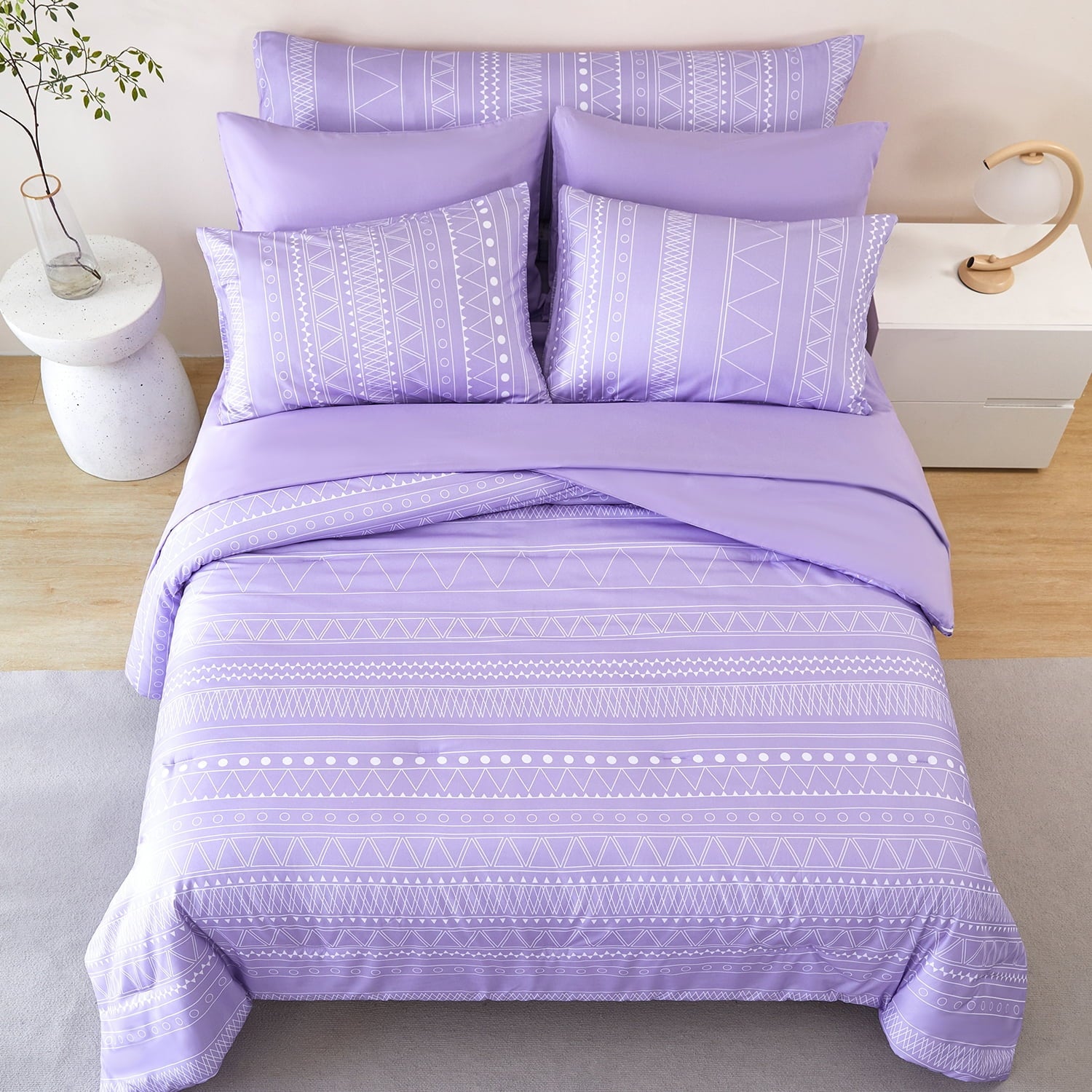 Fluffy Down Alternative 8-Pieces Boho Bedding Set Full Lavender Striped Bed in a Bag for Girls Women Soft Fluffy Purple Comforter Set with Sh... - Cloud-Like Soft Lightweight Bed Comforter Detail