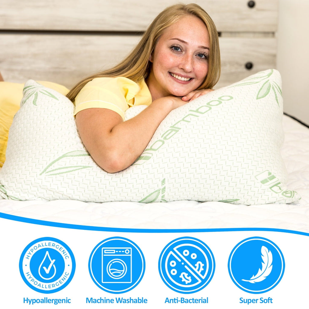 Orthopedic Support Queen Size Bamboo Pillow, Memory Foam Bed Pillows with Washable Pillowcases, Queen - Ergonomic Memory Foam Pillow for Neck Pain Support Detail