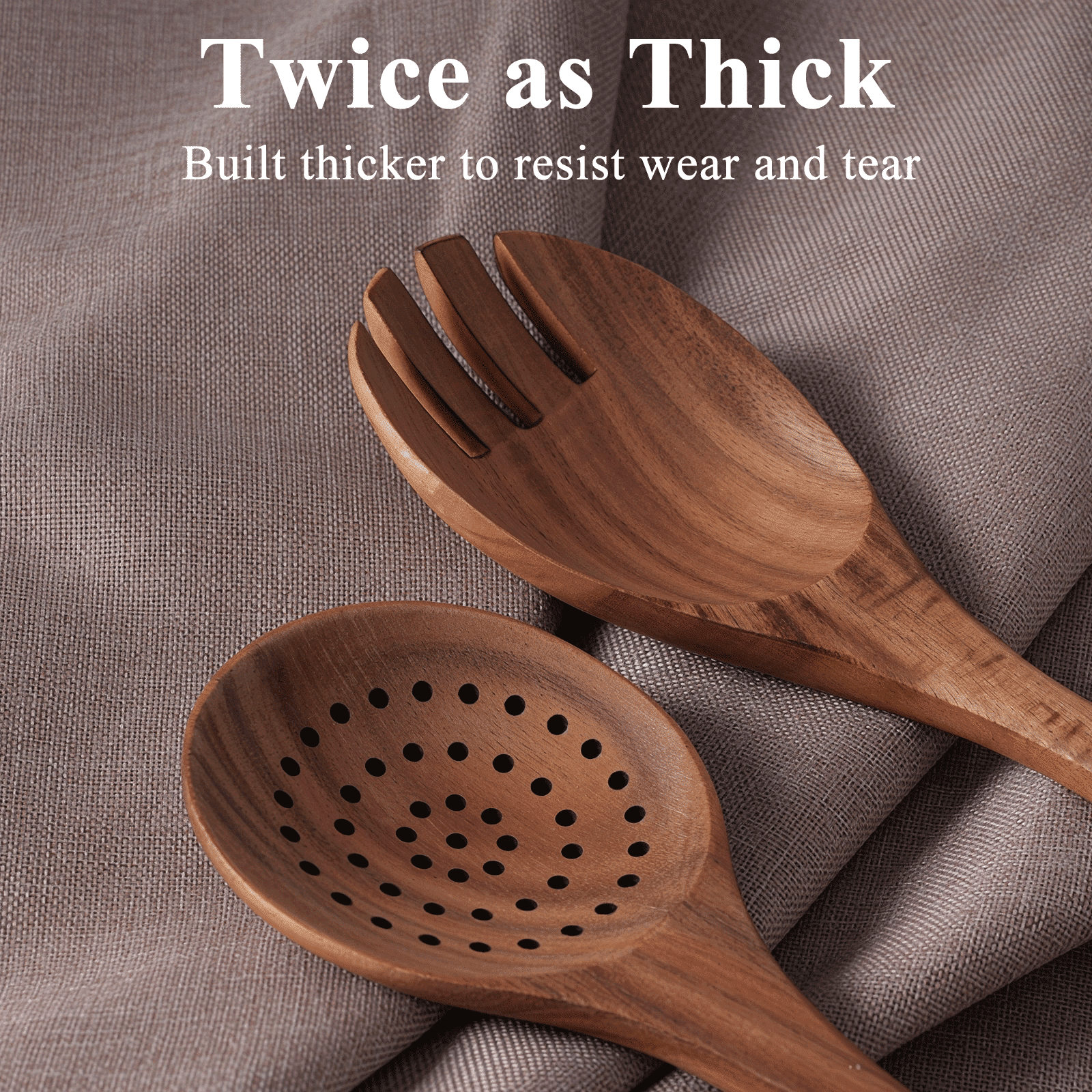 Non-Stick Safe Wooden Spoons for Cooking, 8 Pcs Natural Wooden Utensil for Cooking with Non-Stick, Heat Resistant, Wood... - Ergonomic Kitchen Tongs and Cooking Spoon Utensil Detail