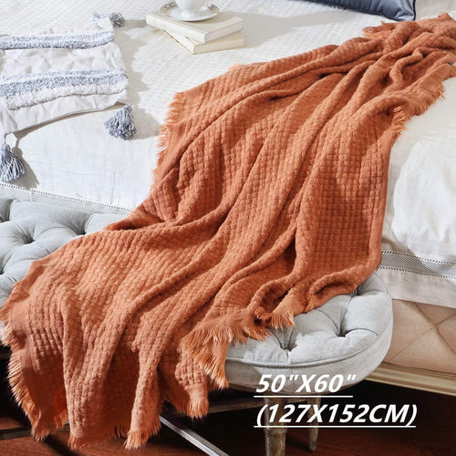 Decorative Knitted Farmhouse Rust Knit Throw Blanket for Couch Sofa Chair Bed Home Decoration, Soft Warm Cozy Light Weight for Spring Su... - Super Soft Reversible Sherpa Flannel Blanket Detail