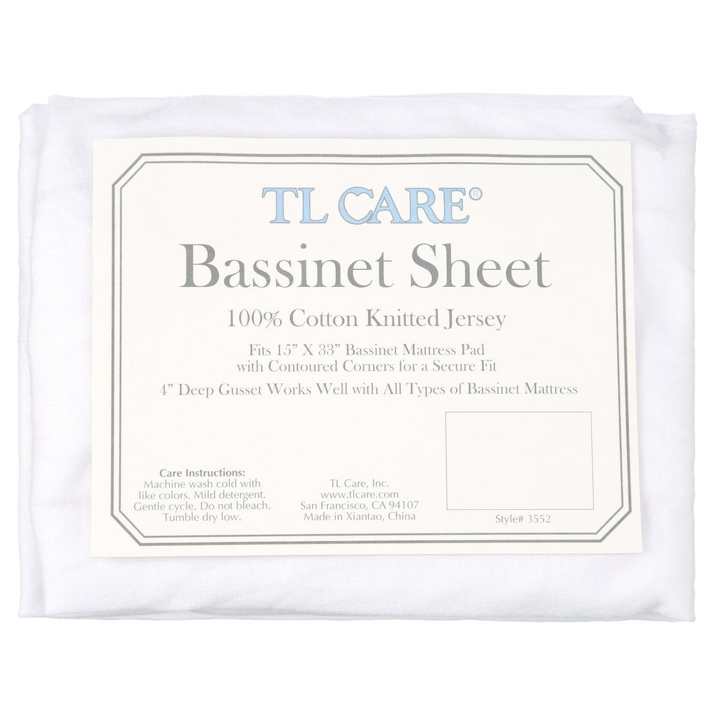 Premium Egyptian Cotton TL Care 100% Natural Breathable Cotton Jersey Knit Fitted Bassinet Sheet, White, 15" x 33", Soft Breathable, for Boys... - Breathable Egyptian Cotton Flat & Fitted Sheets Detail