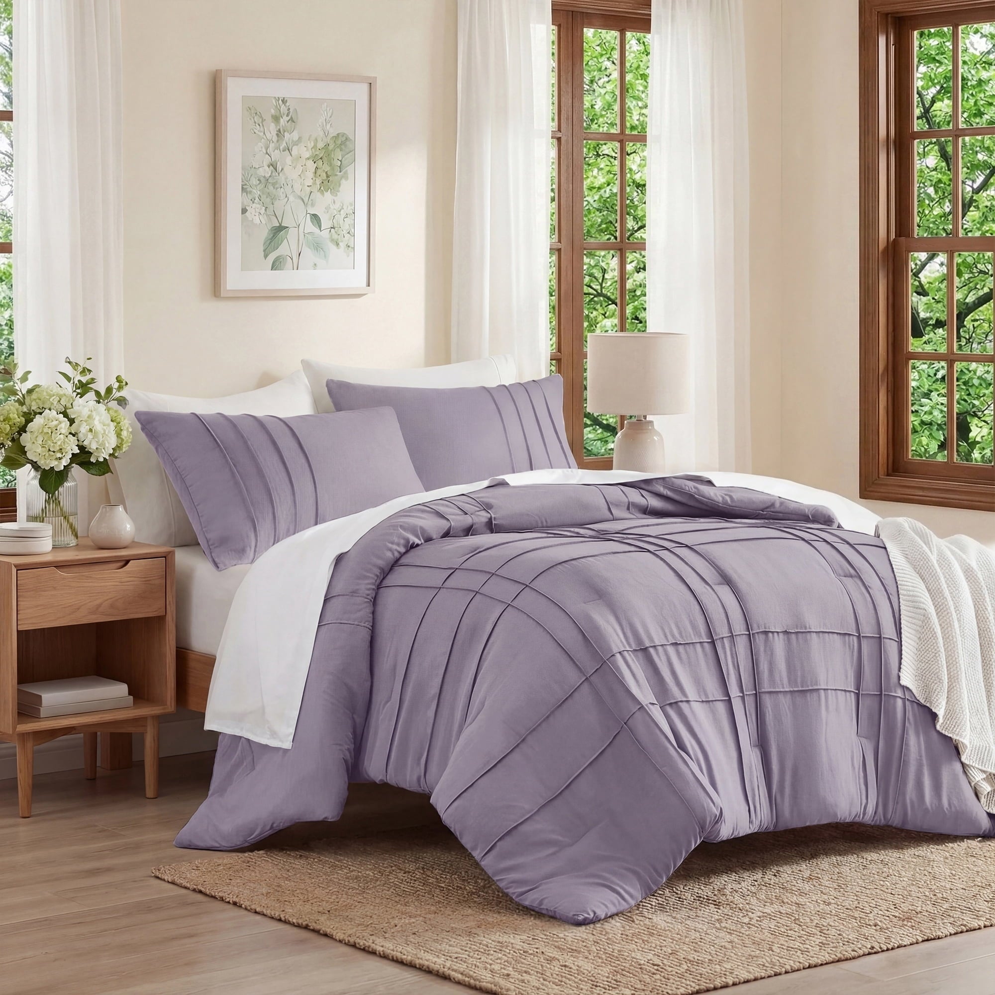 Fluffy Down Alternative Full/Queen Comforter Set, Boho 3-Piece Pintuck Stitching Bedding Set, Soft Washed Pleated Bed Sets with Pillow Shams,... - Cloud-Like Soft Lightweight Bed Comforter Detail