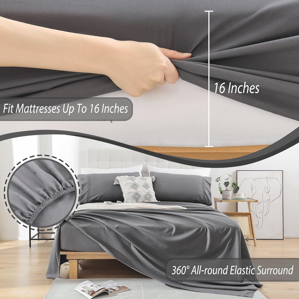 Ultra-Soft Size, Microfiber Cooling , Breathable & Hypoallergenic 4 Pieces Luxury Soft Sheet Set, Mattress Fitted up... - Breathable Egyptian Cotton Flat & Fitted Sheets Detail