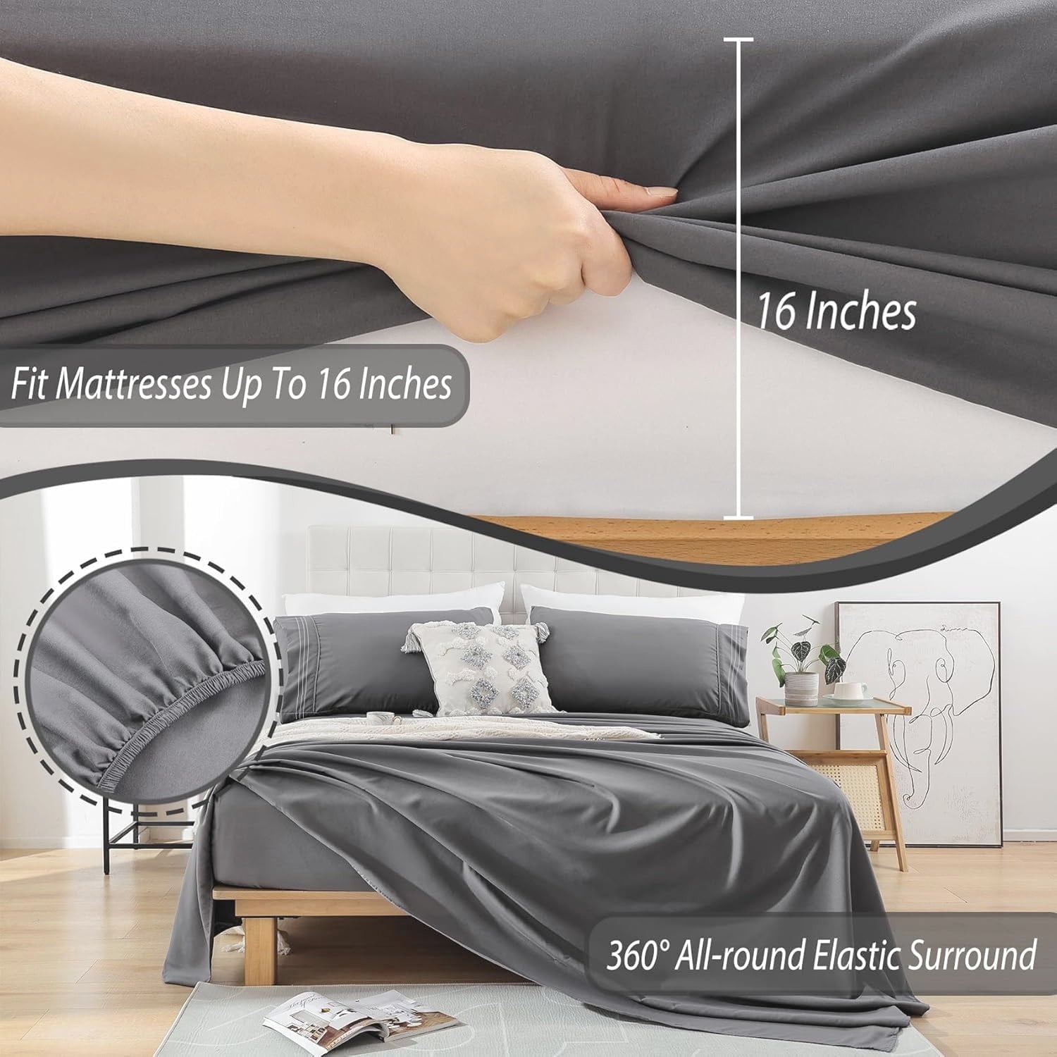 Ultra-Soft Size, Microfiber Cooling , Breathable & Hypoallergenic 4 Pieces Luxury Soft Sheet Set, Mattress Fitted up... - Breathable Egyptian Cotton Flat & Fitted Sheets Detail