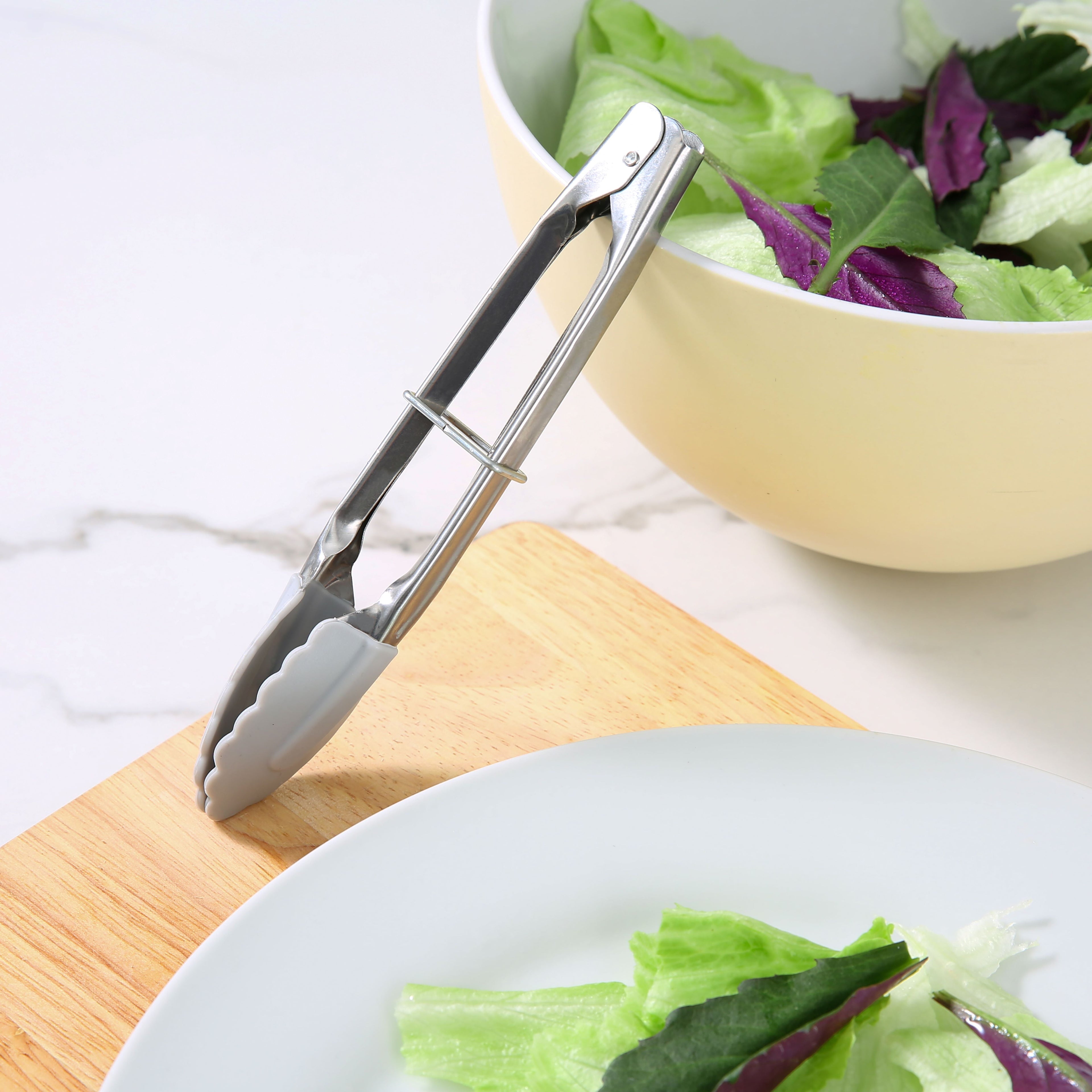 Heavy Duty Stainless Steel and Silicone Mini Food Tongs Grey - High-Precision Culinary Tool for Baking & Cooking Detail