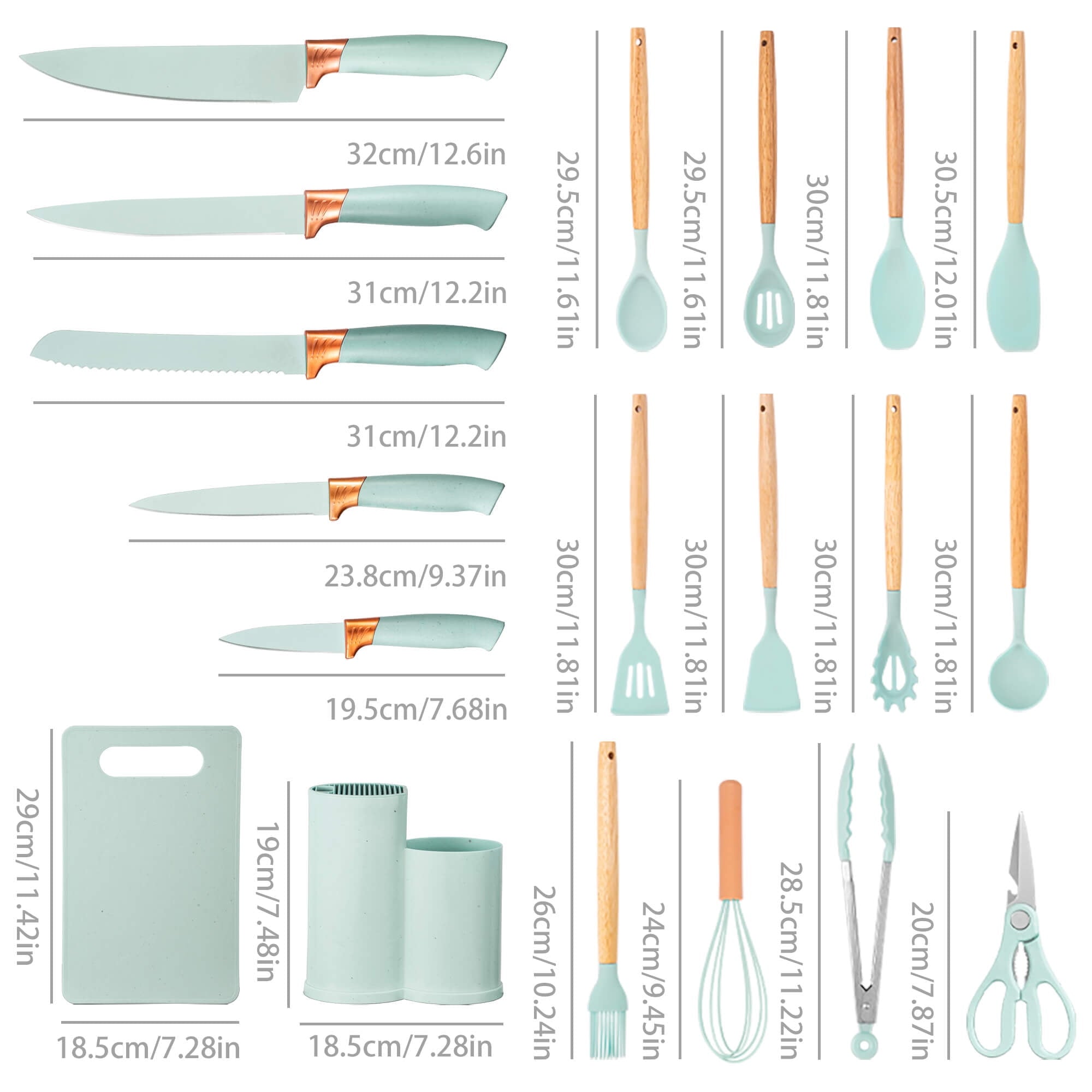 Non-Stick Safe 19pcs Silicone Kitchen Utensil Set, Heat-Resistant Non-Stick Easy Cooking Cleaning Home Light-Green - Ergonomic Kitchen Tongs and Cooking Spoon Utensil Detail
