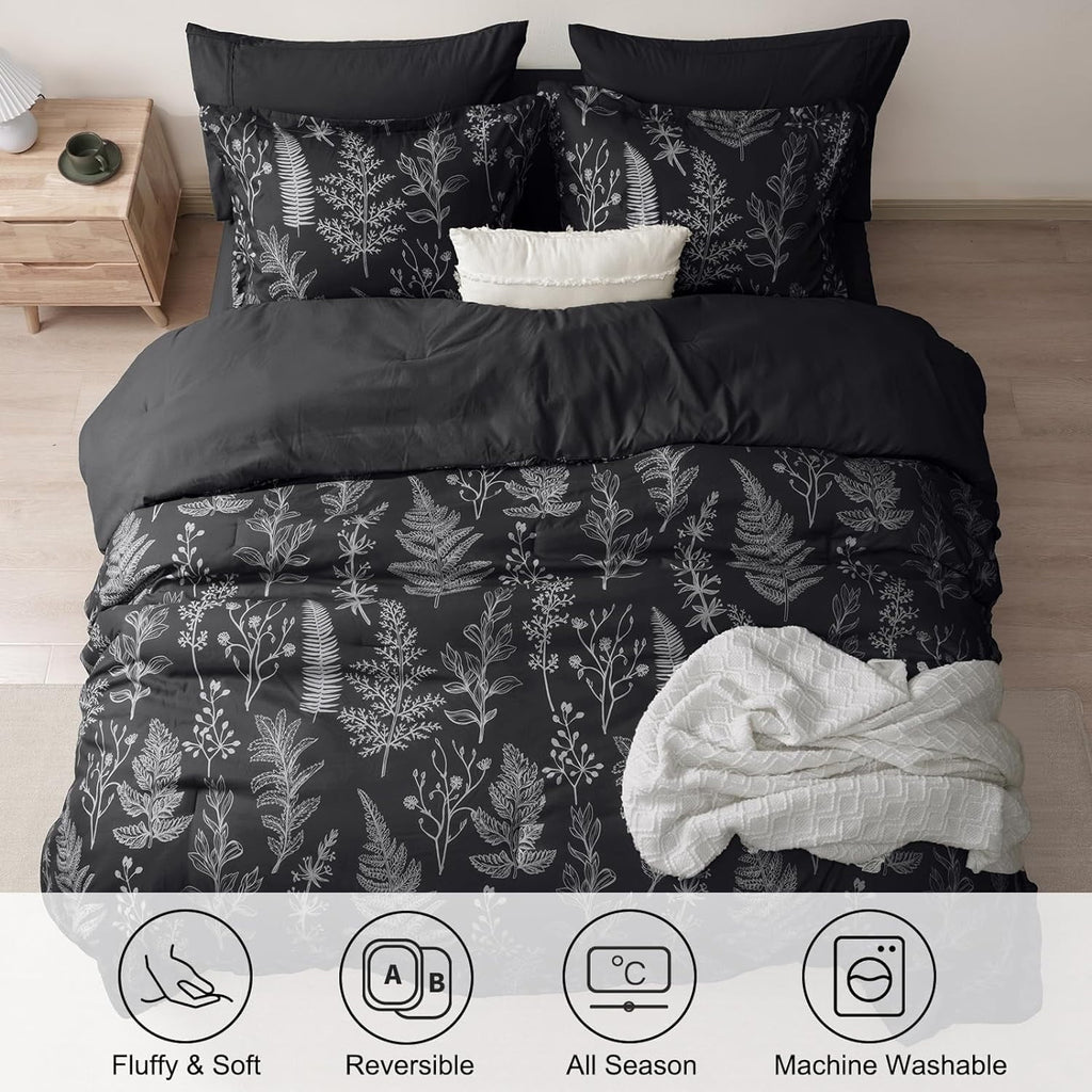 Heavyweight Warmth 3 Pieces Printed Comforter Set Queen Size, Lightweight Botanical Floral Bed in a Bag, Ultra Soft Bedding Set with 1 R... - Luxurious Quilted Duvet Cover Set Detail
