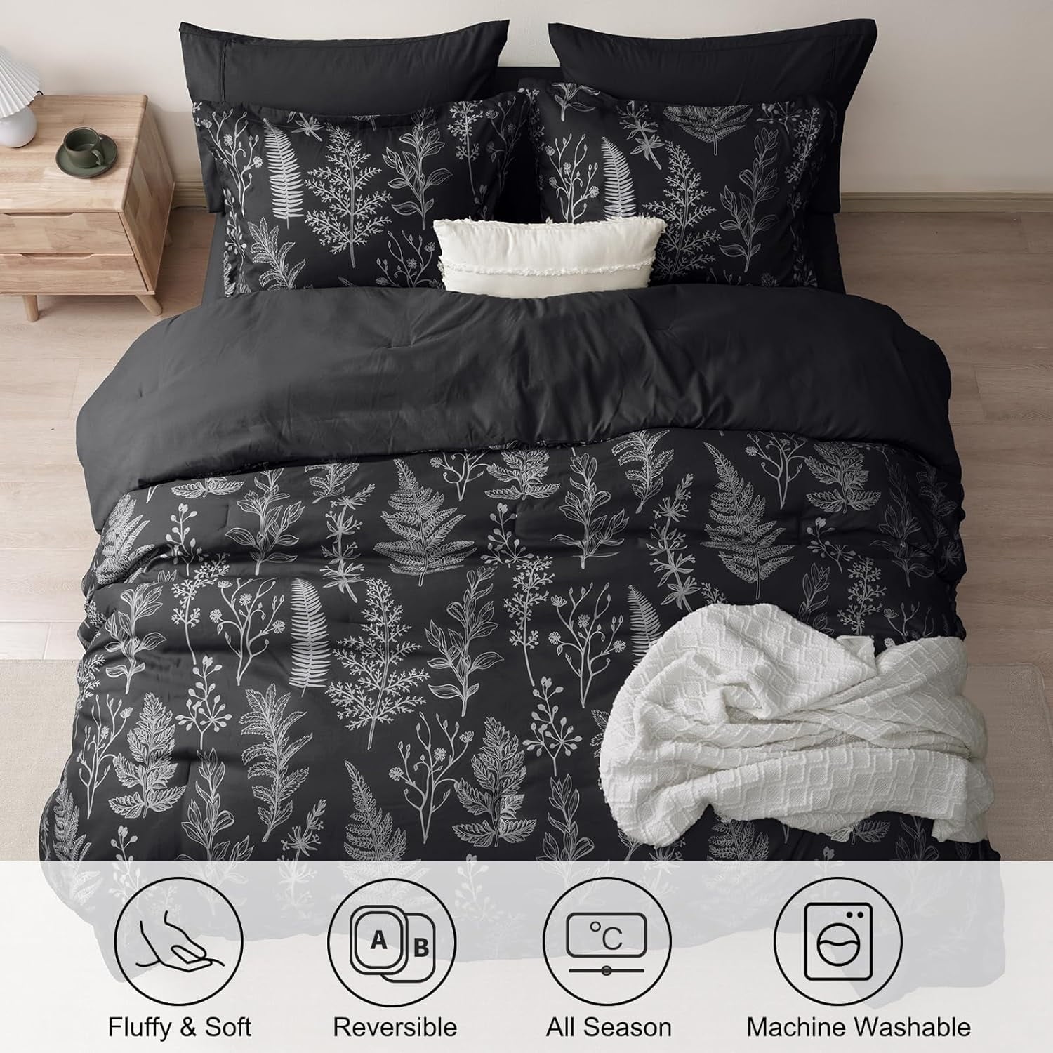 Heavyweight Warmth 3 Pieces Printed Comforter Set Queen Size, Lightweight Botanical Floral Bed in a Bag, Ultra Soft Bedding Set with 1 R... - Luxurious Quilted Duvet Cover Set Detail