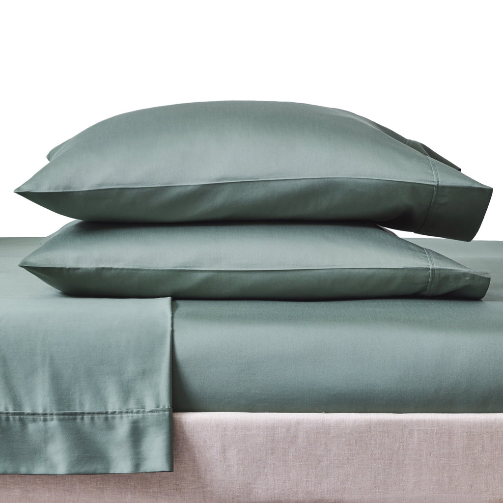 Premium Egyptian Cotton 4-Piece 300 Thread Count Green Ash Cotton Sateen Bed Sheet Set, Cali King - Cooling Hotel Quality Bedding Sheets and Pillowcases Detail