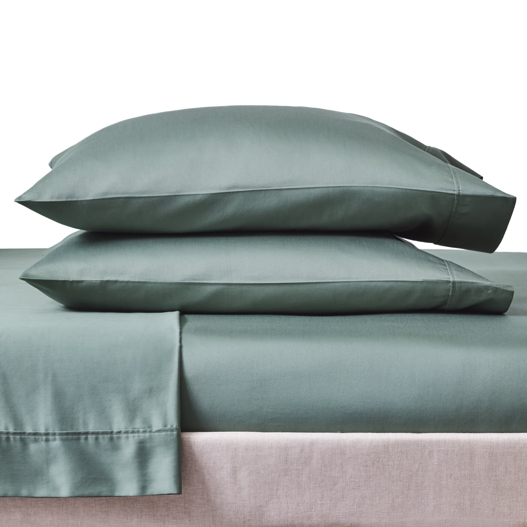 Premium Egyptian Cotton 4-Piece 300 Thread Count Green Ash Cotton Sateen Bed Sheet Set, Cali King - Cooling Hotel Quality Bedding Sheets and Pillowcases Detail