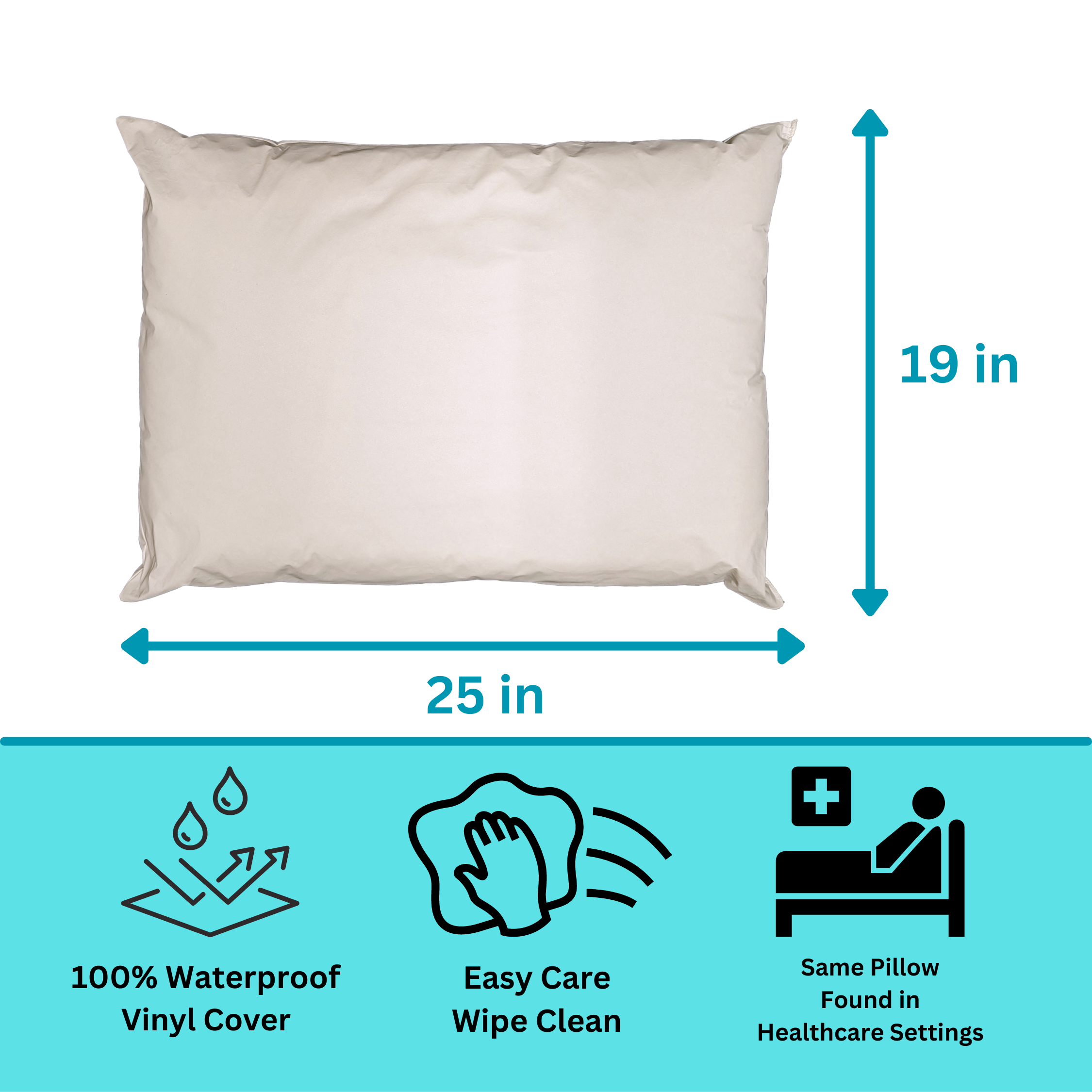 Hotel Collection 2 Pack Vinyl Covered Medical Bed Pillows 19 in x 25 in | Wipeable Easy Clean | Fluid Stain Resistant - Decorative Throw Pillow Cushion for Sofa & Bed Detail