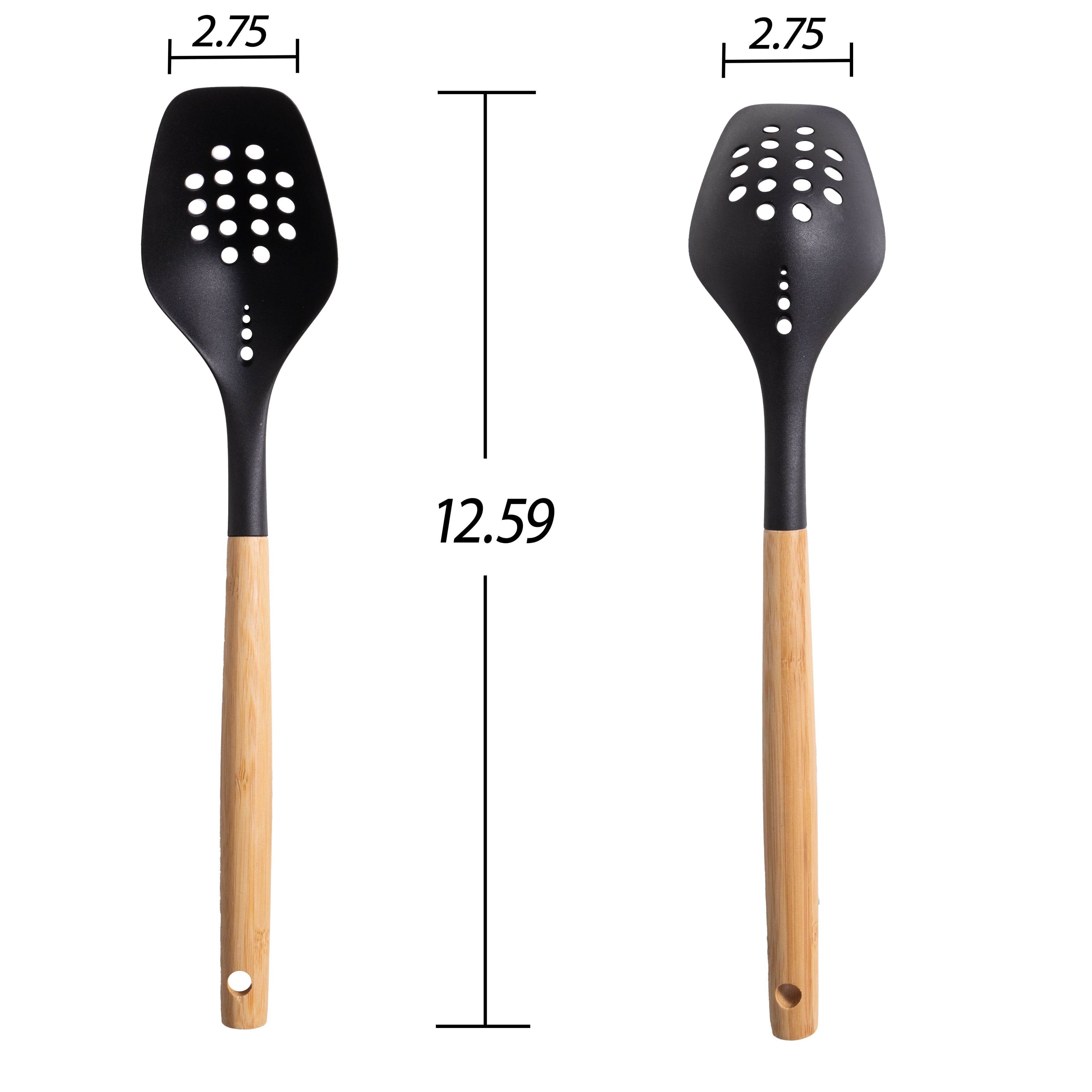 Professional Grade Cooking Spoon with Bamboo Handle, 12.6"2.7", & Bamboo, Black - Heavy Duty Stainless Steel Kitchen Shears Detail
