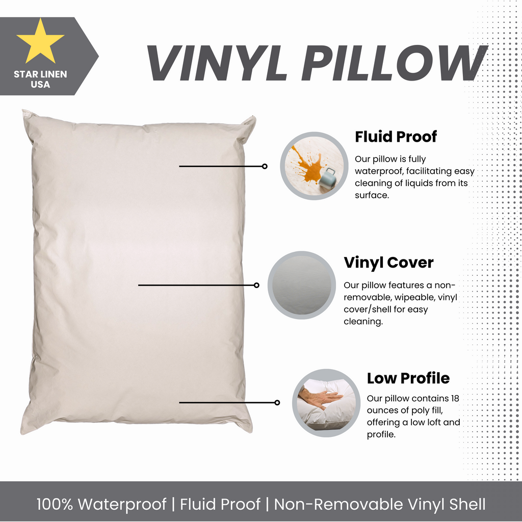 Hotel Collection 2 Pack Vinyl Covered Medical Bed Pillows 19 in x 25 in | Wipeable Easy Clean | Fluid Stain Resistant - Decorative Throw Pillow Cushion for Sofa & Bed Detail