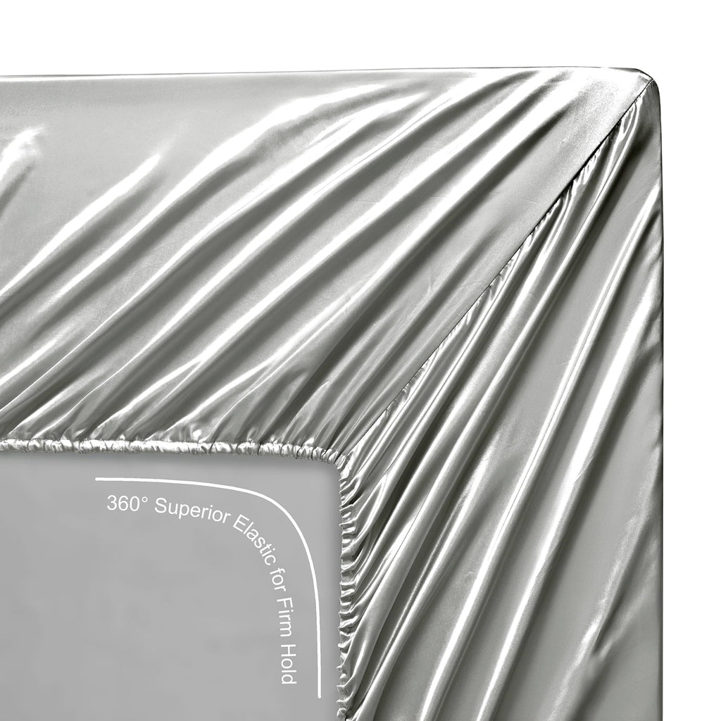 Ultra-Soft Luxury Satin Sheets Set Full Size Light Gray, 4-Piece Bedding Sets with Deep Pockets - Soft and Smooth Satin Bed Shee... - Breathable Egyptian Cotton Flat & Fitted Sheets Detail