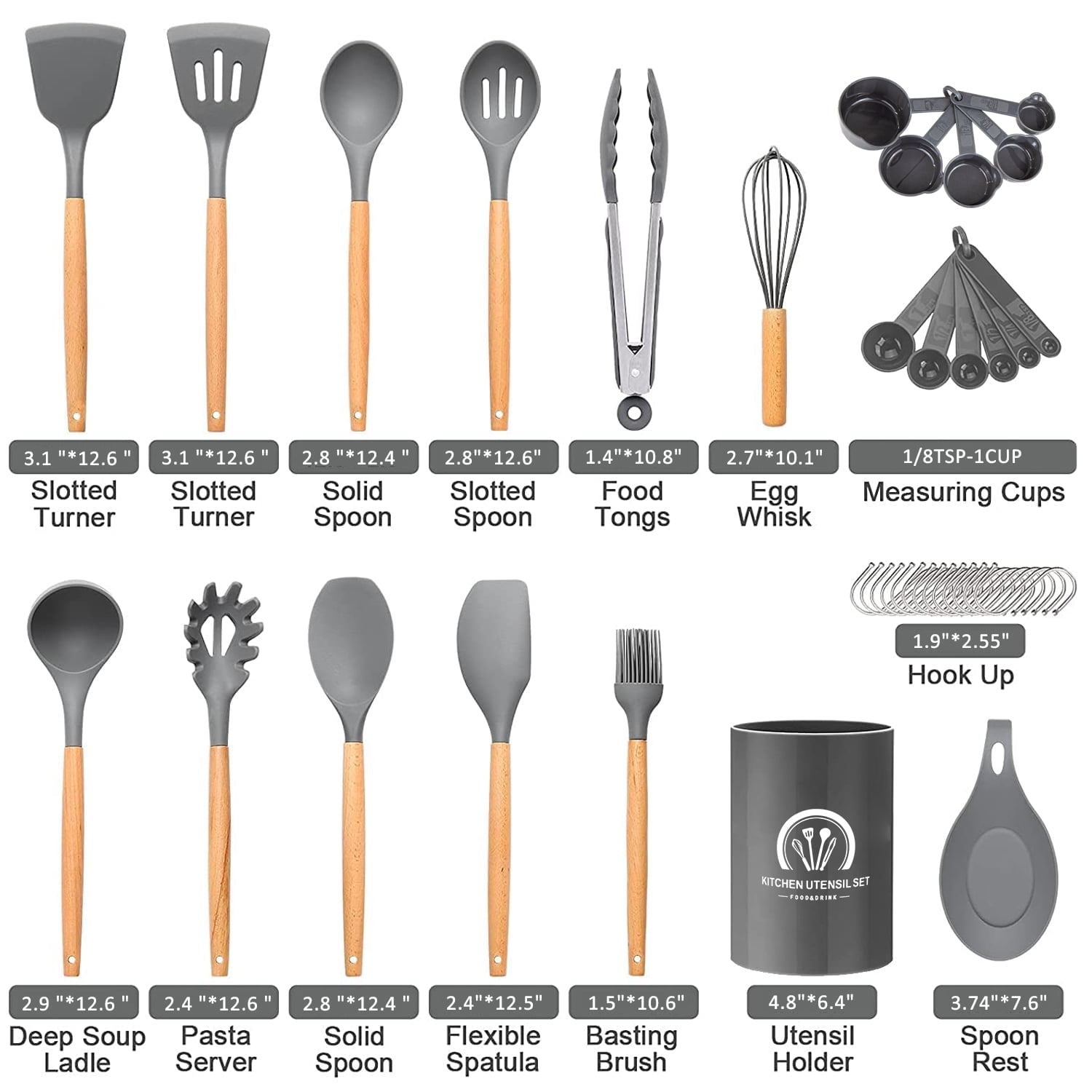 High-Precision Silicone Cooking Utensils Set, 446°F Heat Resistant Wooden Handle Cooking Kitchen Utensils Spatula Set with Holder fo... - Professional Kitchen Tool for Culinary Enthusiasts Detail