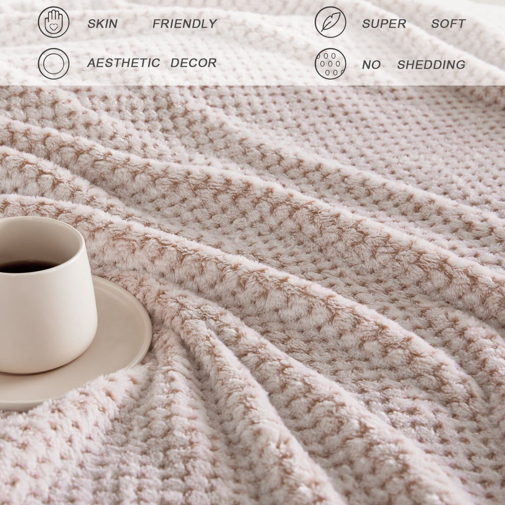 Lightweight Warm Waffle Textured Mixed Camel Fleece Blanket, Super Soft and Warm 50"x70" Throw Blanket for Couch, Cozy, Fuzzy and Ligh... - Cozy Fleece Throw Blanket for Couch & Bed Detail