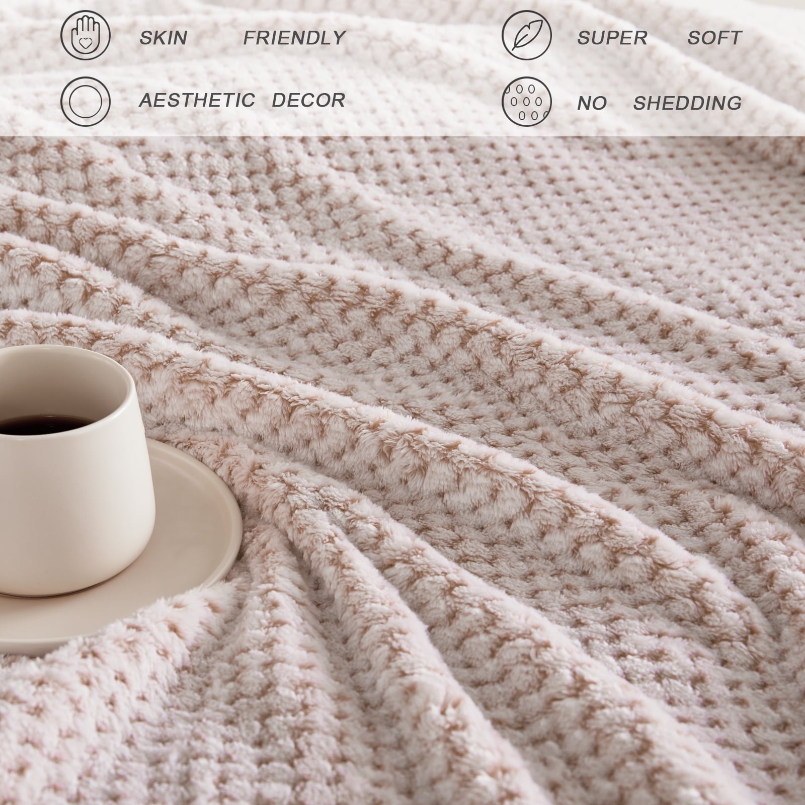 Lightweight Warm Waffle Textured Mixed Camel Fleece Blanket, Super Soft and Warm 50"x70" Throw Blanket for Couch, Cozy, Fuzzy and Ligh... - Cozy Fleece Throw Blanket for Couch & Bed Detail