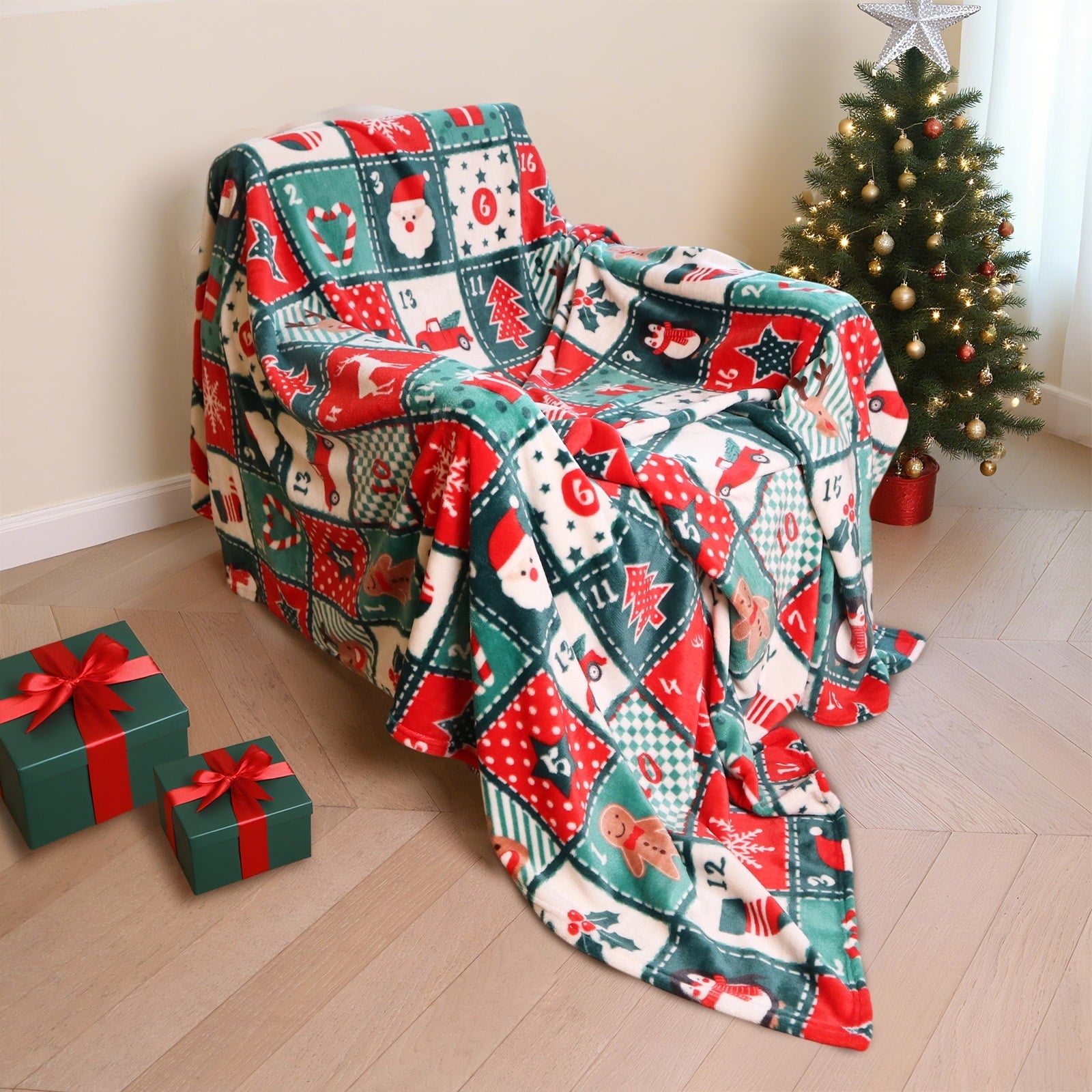 Decorative Knitted Cozy Blanket Printed Blanket Throw Christmas Blanket - 300 GSM Fleece Blanket Throw Size Blanket for Home Decoration,... - Luxury Knitted Decorative Throw Blanket with Fringes Detail