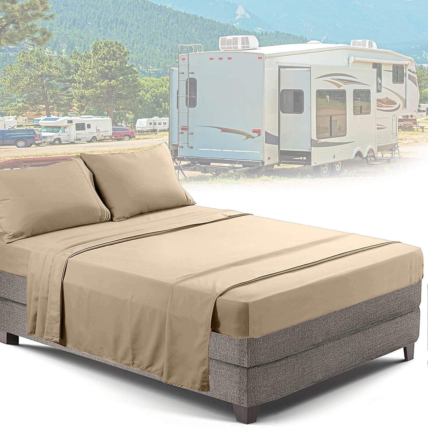 Breathable Luxury RV/Short Queen 6-Piece Bed Set for Campers - Deep Pocket Fitted Sheet Luxury Soft Microfiber, Teal - Luxury Bed Sheet Set with Deep Pockets Detail