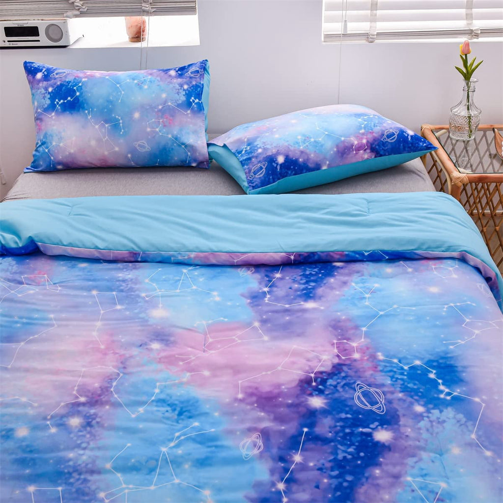 All-Season Tie Dye Constellation Ombre Comforter Set Twin Gradient Galaxy Bedding Set Blue Purple - All-Season Down Alternative Comforter Insert Detail