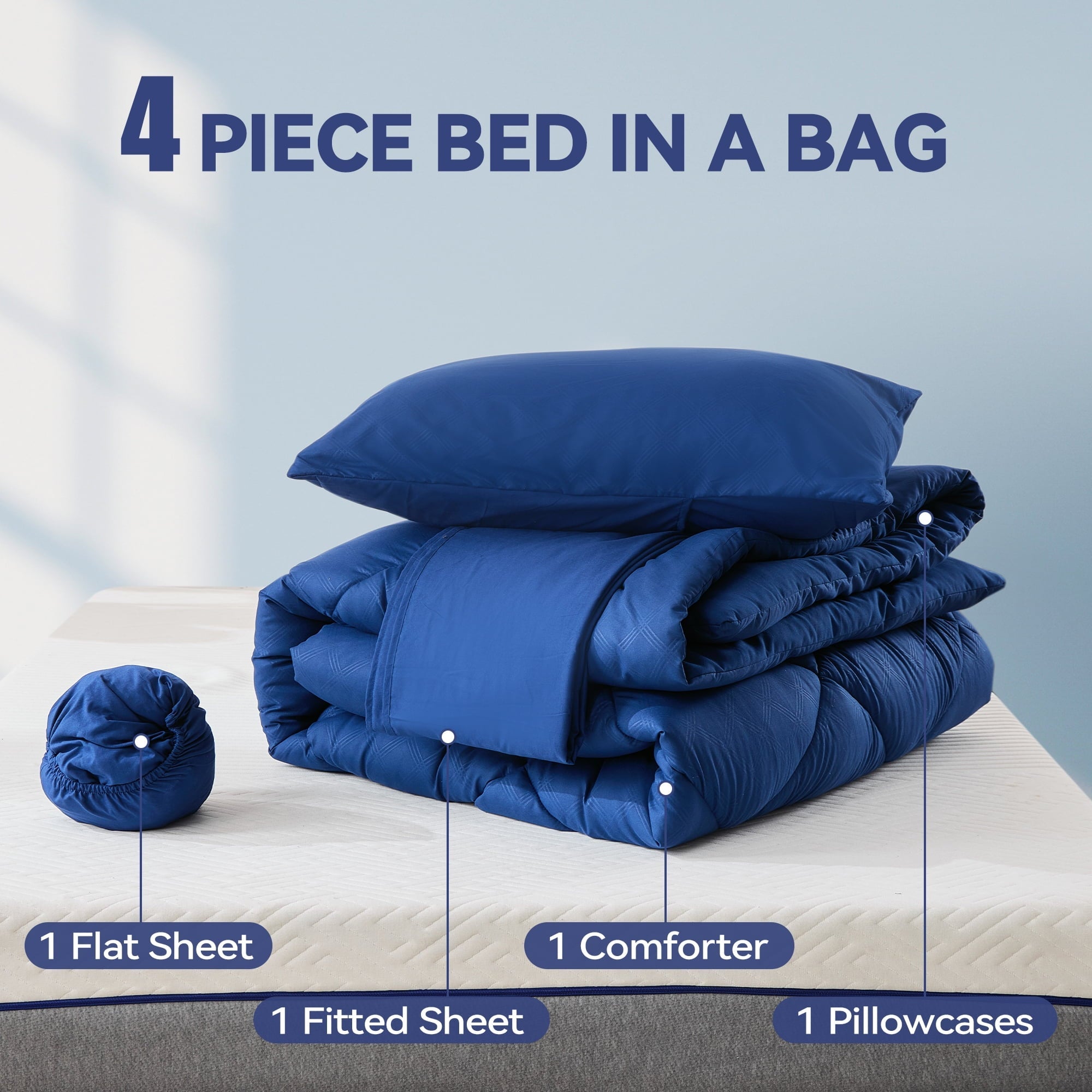 Hypoallergenic Cloud Full Comforter Set 4 Pieces,Comforter Set,Bed in a Bag, Bedding Set with Comforter,Fitted Sheet,Flat Sheet,Pillowcase... - Luxurious Quilted Duvet Cover Set Detail