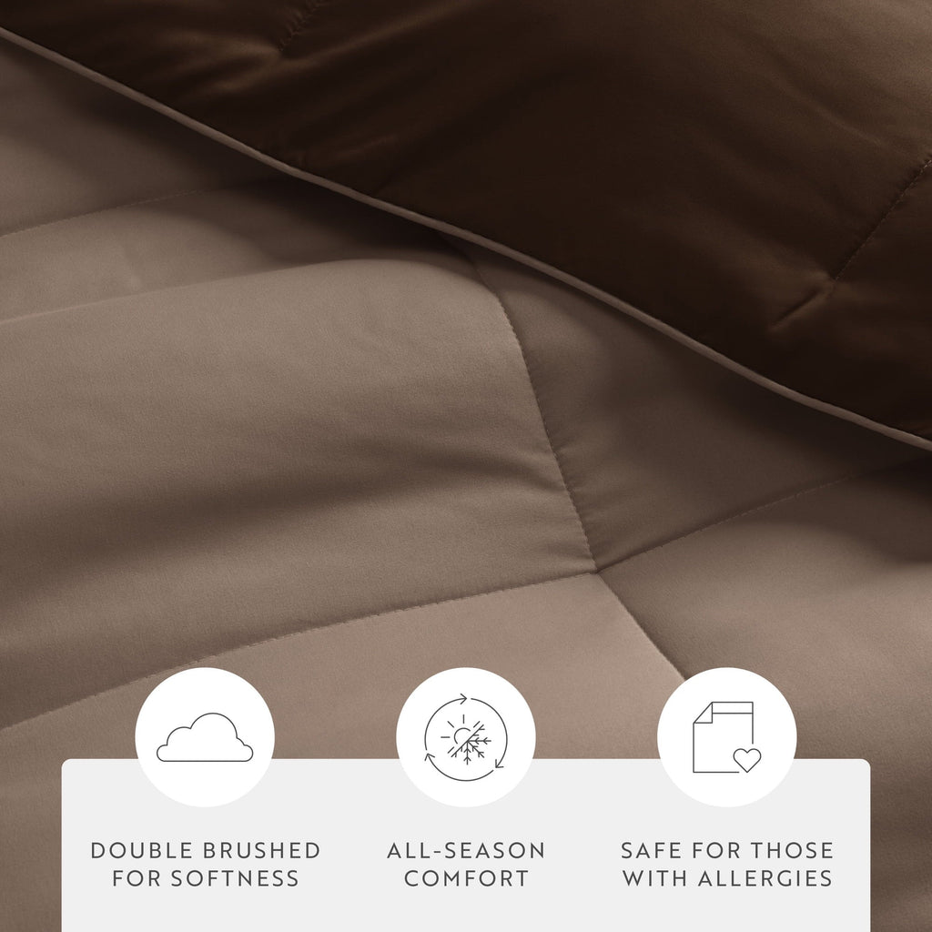Hypoallergenic Cloud All Season Reversible Comforter Set Breathable Cool in Taupe & Chocolate Brown Full/Queen Size Bedding - All-Season Down Alternative Comforter Insert Detail