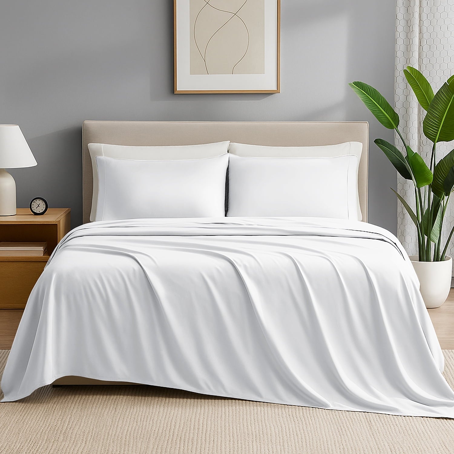 Cooling Sateen IR 3 Piece 1800 Series Deep Pocket Soft Microfiber Solid Bed Sheet Set for Kids, White Twin Size - Premium Ultra-Soft Pillowcase Pair for Sleeping Detail
