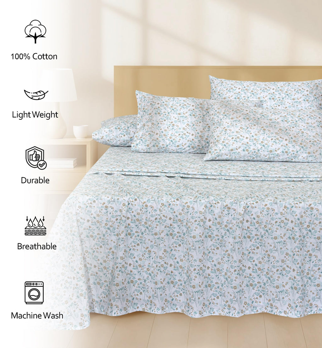 Breathable Luxury 6 Pcs Cotton Sheets - 100% Natural Cotton Soft, Lightweight & Breathable Crispy Percale Bed Sheets, King Size Sheets ... - Premium Ultra-Soft Pillowcase Pair for Sleeping Detail