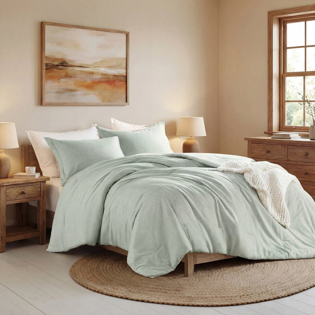 Fluffy Down Alternative Full/Queen Comforter Sets, Reversible 3 Piece Extra Soft Bedding Set, Chambray Print Sage Green Comforter Bed Set wit... - Cloud-Like Soft Lightweight Bed Comforter Detail