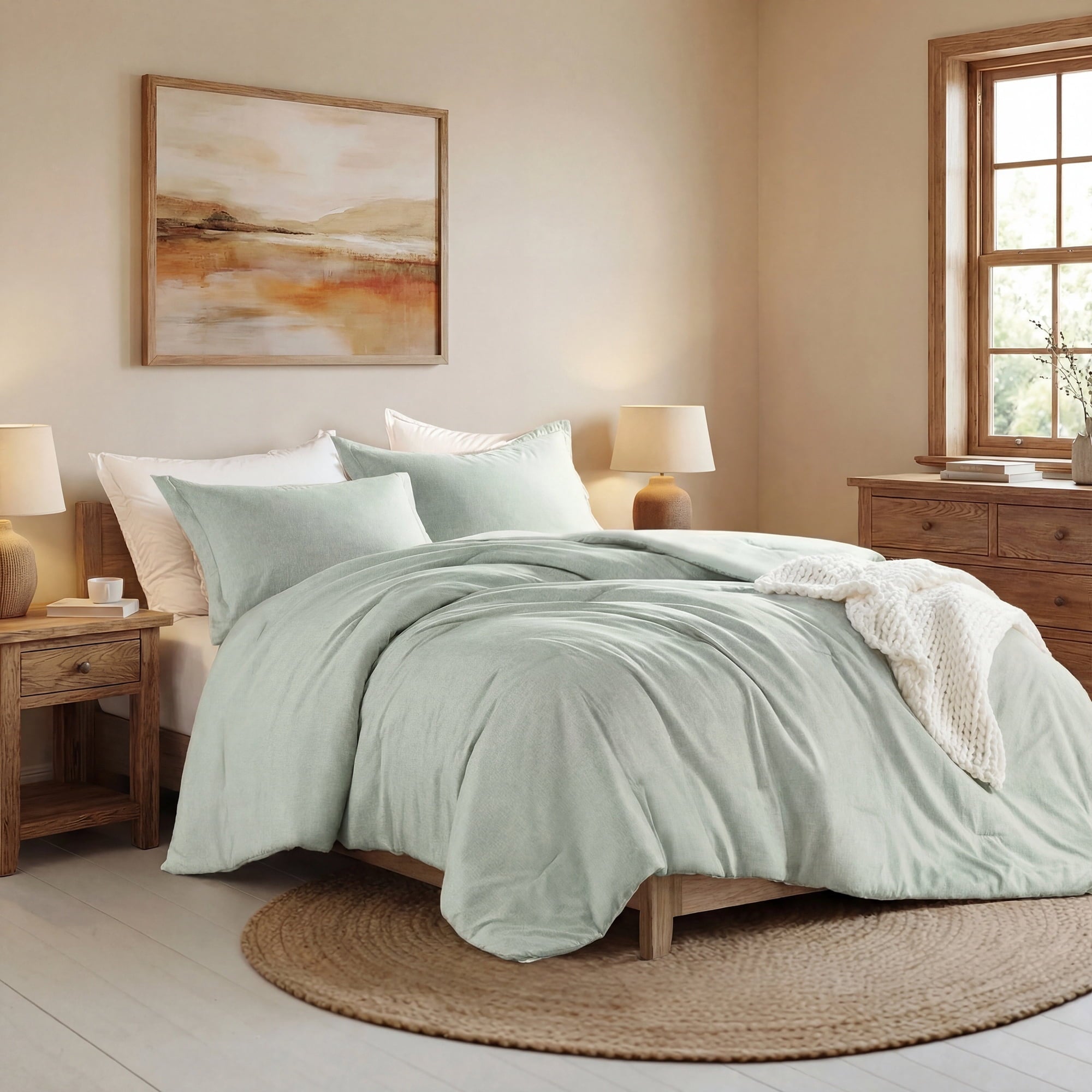 Fluffy Down Alternative Full/Queen Comforter Sets, Reversible 3 Piece Extra Soft Bedding Set, Chambray Print Sage Green Comforter Bed Set wit... - Cloud-Like Soft Lightweight Bed Comforter Detail