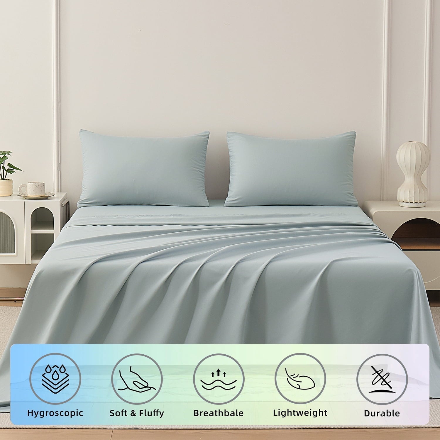 Premium Egyptian Cotton Sheets Set 4 Piece Queen/Full Size Sheet Set, Soft & Lightweight And Breathable ding Set, Fitted Sheet, Flat Sheet & ... - Premium Ultra-Soft Pillowcase Pair for Sleeping Detail